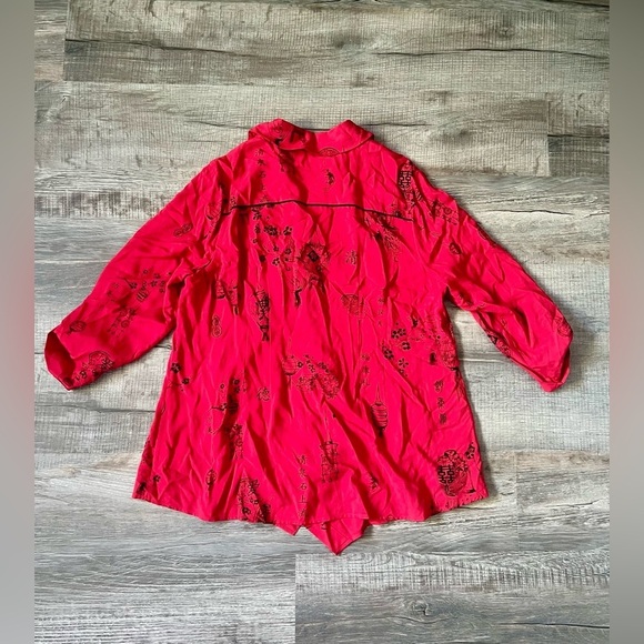 Soft Surroundings Pagoda Tunic XL Blouse Oriental Asian Red Black Office Career - Picture 6 of 7